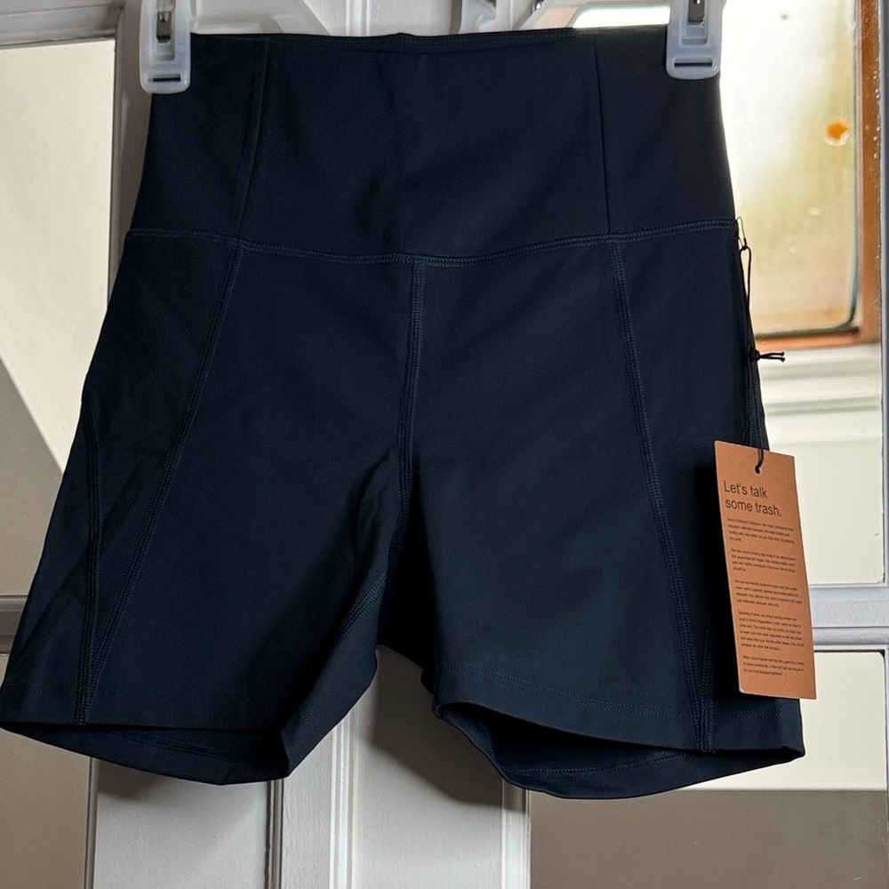 Girlfriend Collective Navy High-Waisted Shorts
